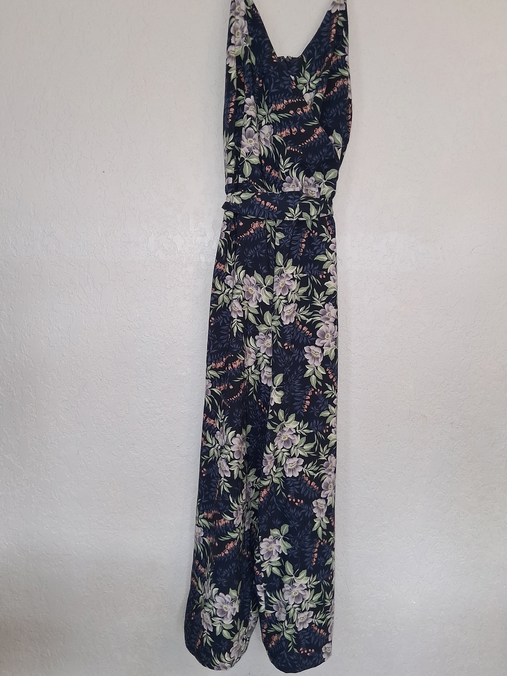 Loft Outlet Navy Blue Floral Jumpsuit Sleeveless Wide Leg Size 10